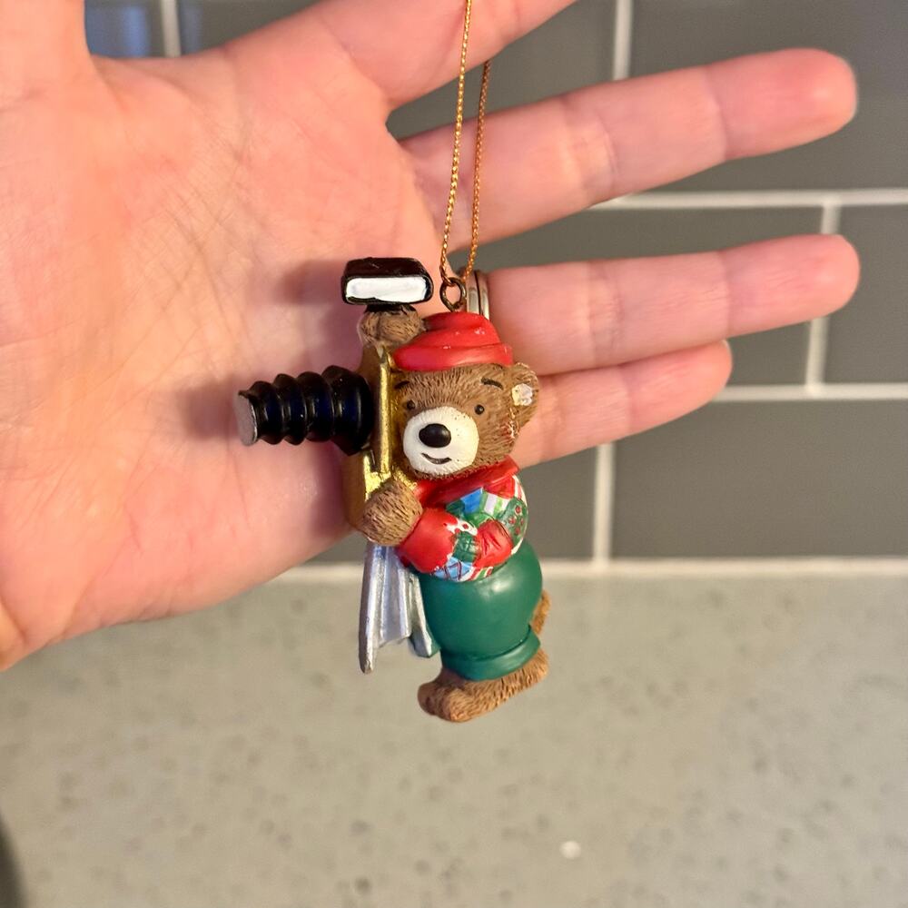 1990s Vintage 1994 Photographer Teddy Bear Ornament Photography Christmas
